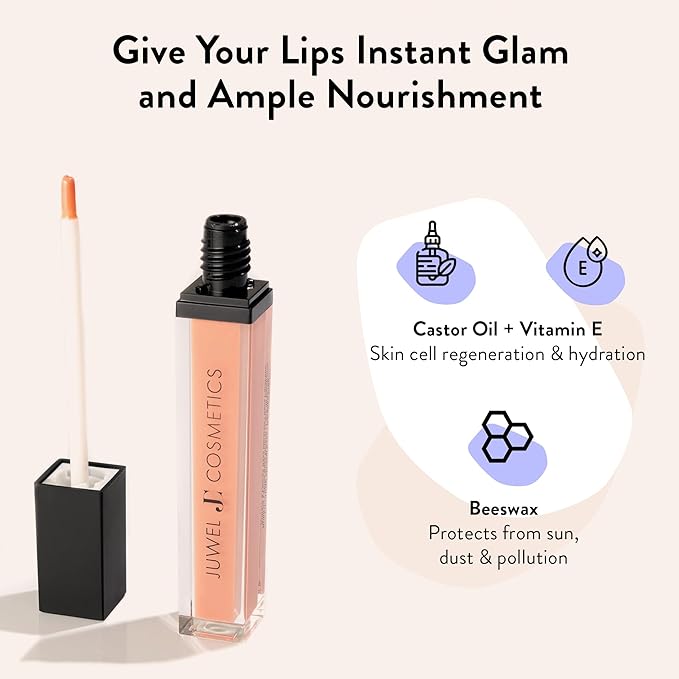 Juwel Cosmetics Luminizing Lip Gloss – Hydrating & Moisturizing for Dry Lips with Beeswax, Castor Oil & Vitamin E, Smooth Finish Tinted Lip Gloss for Women, Vegan, Tempted