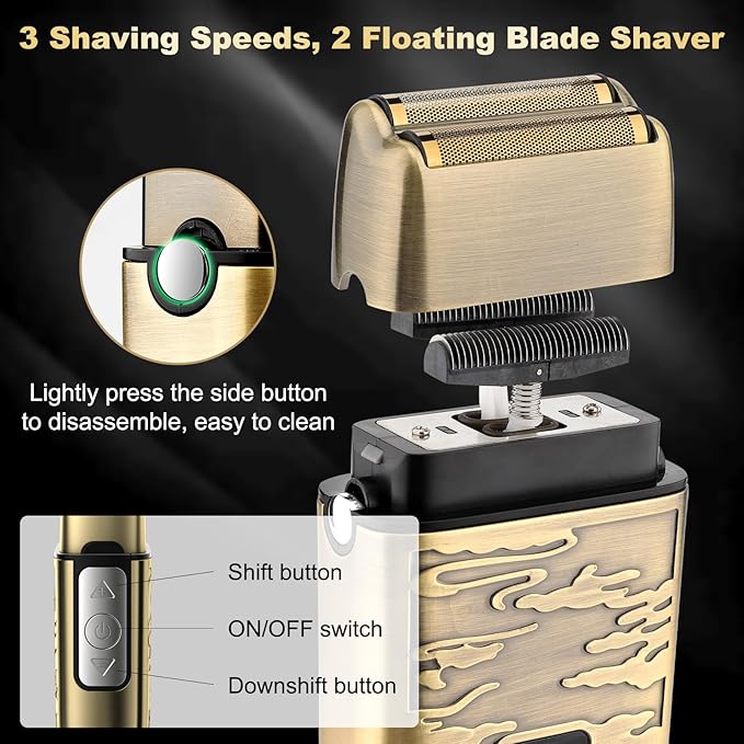 Professional Cordless Barber Clippers for Men - Hair Clippers Zero Gap T-Blade Trimmer Electric Foil Shaver and Nose Hair Trimmer Set, Hair Cutting Grooming Kit Ideal Gift for Men