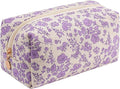 JOVAKIT Square Makeup Bag Cute Cosmetic Bag for Women, Floral Coquette Aesthetic Toiletry Bag, Zipper Make Up Pouch, Travel Make Up Organizer Bag (Big Purple Floral)