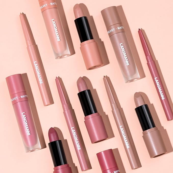 LANGMANNI 3 in 1 Matte Velvet Lipstick Set-Lip Liner,Lip Gloss and Lipstick Combo,Perfect for Natural Lip Contour,Waterproof And Longlasting Effect Lip Makeup,Unique Festival Gift (#06, Pack of 1)
