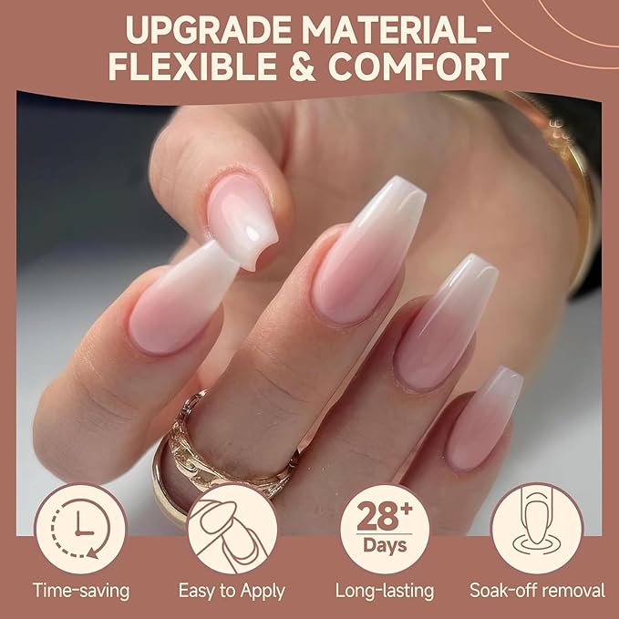 UNA GELLA Medium Coffin Nails Tips, 312Pcs Pre-Etched Gel Nail Tips Coffin Press On Nails Clear Full Cover for Nail Extensions & DIY Art Salon at Home, Long Lasting 12 Sizes
