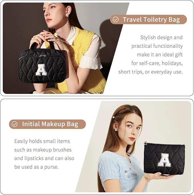 YOOLIFE Gifts for Friends - Friendship Gifts for Women, Travel Toiletry Bag for Women, Hanging Toiletry Bag, Monogrammed Initial Tolietry Pouch Makeup Bag Black - B