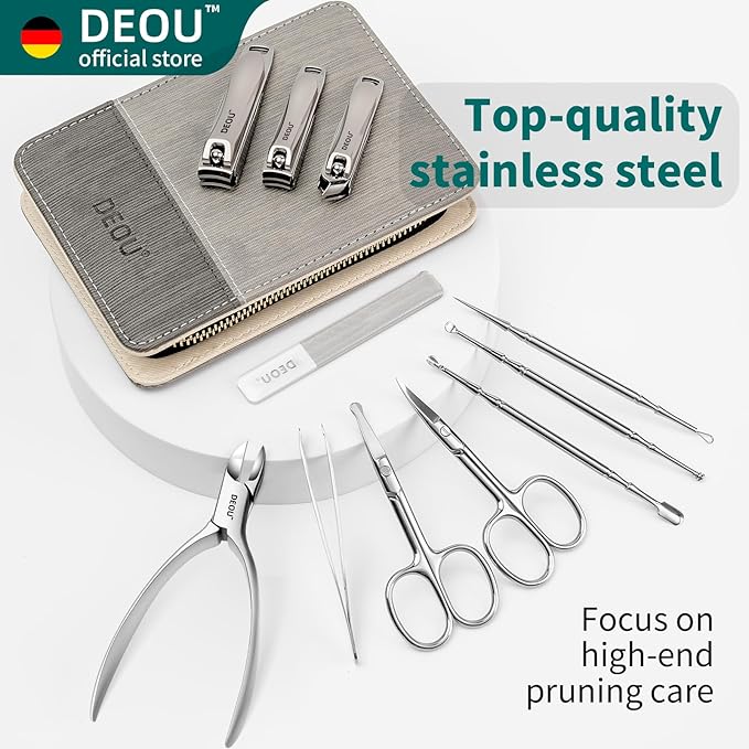 DEOU Manicure Sets Nail Clippers Stainless Steel Manicure and Pedicure kit Girls Professional Nail Files and Men's Grooming Scissors Tools for Home Personal Care or Gifts (Pink)