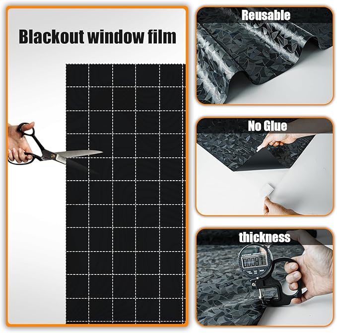 QHY Sunshine Total Blackout Window Film Privacy， Frosted Glass Window Film，Black Window Tint， No Glue， Detachable, no Marks, Suitable for Repeated use (Black Rainbow, 23.6 in X 78.7 in)