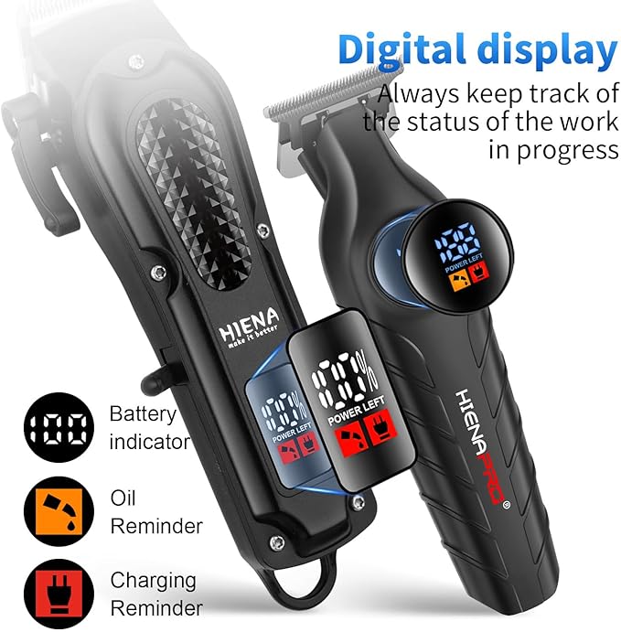 HIENA PRO Professional Cordless Hair Clippers for Men, Beard Trimmer & Elecatric Shaver & Nose Hair Trimmer Set, Rechargeable Barber Hair Cutting Grooming Kit