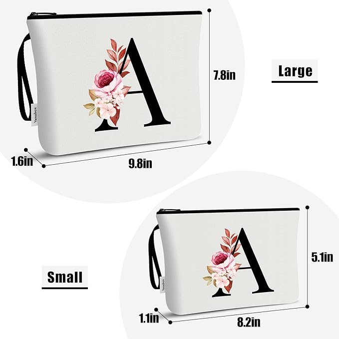Vavabox A-Z Personalized Makeup Bag, Birthday Gifts for Women Mom, Gifts for Best Friend, Bride Bridesmaid Cosmetic bag (A, 03-White Set)