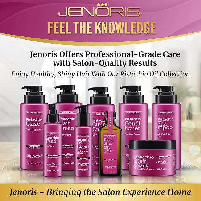 Jenoris Pistachio Oil Hair Serum for Frizzy and Damaged Hair, Lightweight Hair Oil for Dry Hair with Omega 3-6-9 Complex, Anti-Frizz Hair Serum for Shine, Hydration & Split-End Treatment, 3.38 fl.oz