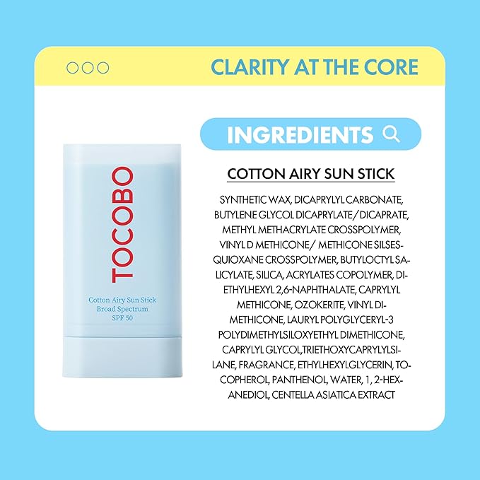 Cotton Airy Sun Stick SPF 50 Broad Spectrum Korean Matte Sunscreen Stick for Face - Travel Size Sebum Control Sunblock -Vegan, Lightweight, Non-Sticky 0.67 oz