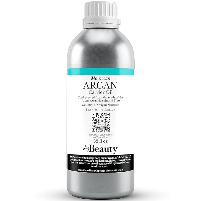 Bulk Argan Oil - 32 Fl Oz Large Size Bottle - Natural, Cold Pressed, 100 Percent Pure Argan Oil for Homemade Hair, Face and Skin Products - Light Aceite de Argan Carrier Oil