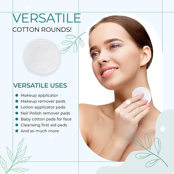 R-Neu Premium [Turkish] Cotton Rounds, 800 Count, Stitched, Waffle Textured, 100% Pure & Natural Cotton Pads for Face, Hypoallergenic Makeup Remover (8 Pack of 100)