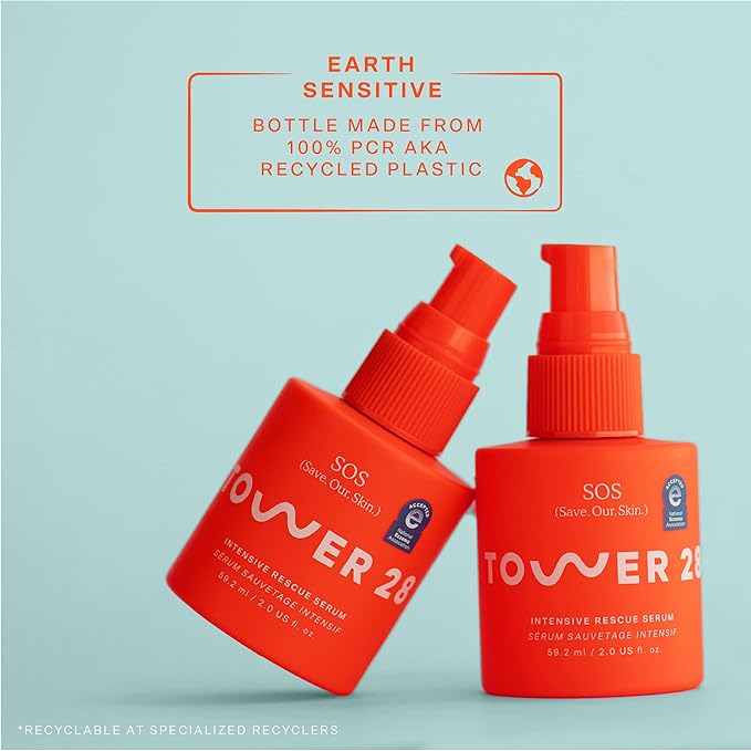 Tower 28 SOS Intensive Rescue Serum for Sensitive Skin, Hypochlorous Acid Skin Care, Helps Reduce Face Redness, Safe for All Skin Types, 2 FL Oz