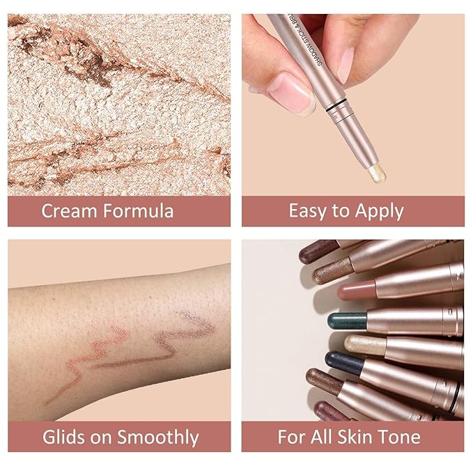 White Eyeshadow Stick Makeup, Highlighter Cream Eye Shadow Pencil, Waterproof Hypoallergenic Long Lasting Matte Crayon, Glitter Primer Palette Shimmer Eyeliner Pen