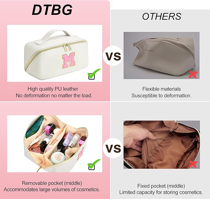 for Christmas Day Gifts, Makeup Bag for Women, PU Leather Travel Toiletry Bags, Initial Make Up Cosmetic Pouch for Teen Girls, Wide Open Portable Skincare Bag, Personalized Birthday Gifts, White B