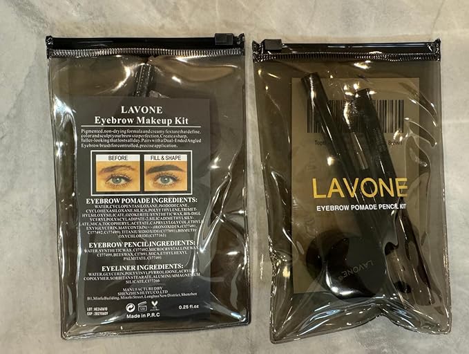 LAVONE Eyebrow Stamp Pencil Kit - Makeup Brow Stamp Trio with Waterproof Eyebrow Pencil, Eyeliner, Pomade, Dual-ended Brush - Dark Coffee