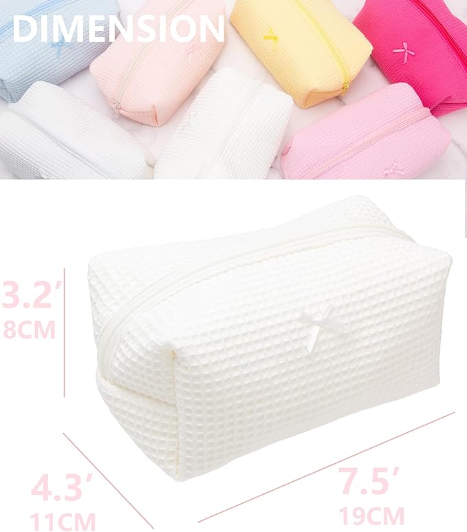 PAZIMIIK 2PCS Cozy Makeup Bag Travel Cosmetic Bag for Women Soft Toiletry Bag Aesthetic Makeup Organizer Portable Large Zipper Pouch for Skincare Beauty Accessories Brushes Waffle Check Cream White