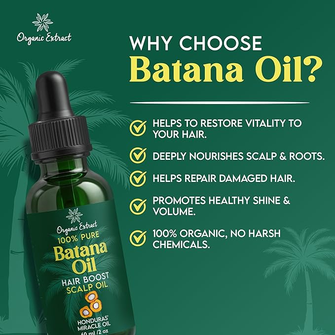 Batana Oil for Hair & Scalp – 2 fl oz / 60ml – Deep Hydration & Frizz Control – Pure & Natural Moisturizing – Lightweight, Nourishing Oil for All Hair Types – For Men & Women