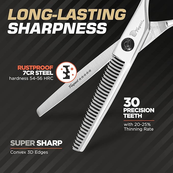 Fagaci Thinning Shears 6 Inch with Extremely Sharp Blades, Professional Hair Thinning Scissors, Durable, Smooth Motion & Fine Cut, Thinning Scissors with Sheath, Cleaning Leather, Key&Rings