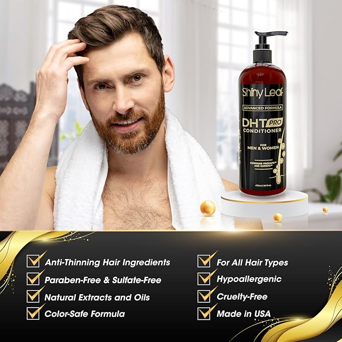 Shiny Leaf Hair Loss Conditioner for Women & Men - DHT Blocker Included, Paraben & Sulfate Free Biotin Conditioner, Thickening Formula for Thinning Hair, Safe for All Hair Types - USA Made, 16oz