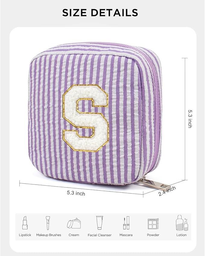 LETGO Preppy Stuff Tween Girls Gifts 2 Pieces Monogram Makeup Pouch Makeup Organizer Bag Beauty Bag Personalized Friend Sister Wife Wedding Bride Birthday Gifts for Women Her Preppy