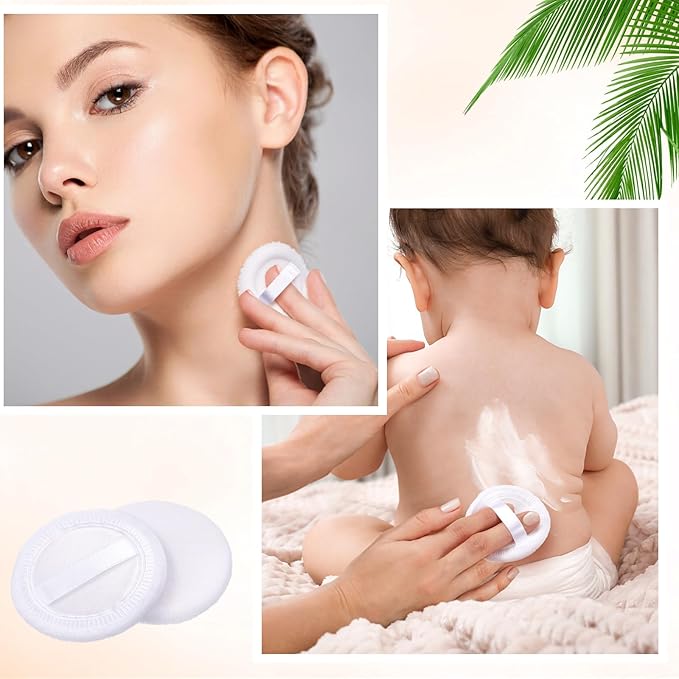 40 Pcs Cotton Powder Puffs Bulk Washable, 2.36 Inch Round Makeup Dusting Powder Puff with Ribbon for Face Body Cosmetic, White