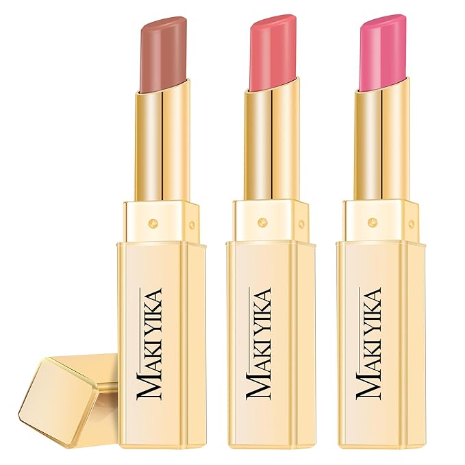 3Pc Moisture Lipsticks for Women Brown Nude Pink Lipstick Hydrate Tinted Lip Balm for Dry Cracked Lips Glossy Lip Color, MA55/58/62