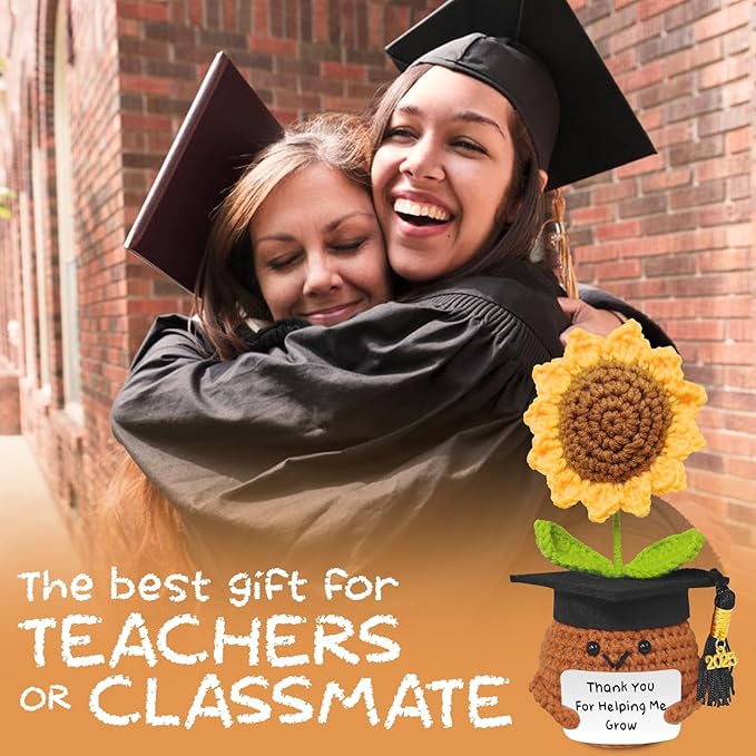 Teacher Appreciation Gifts, Handmade Crochet Sunflower Teacher Gifts, Thank You for Helping Me Grow, Daycare Teacher Appreciation Gifts for Women Men, End of Year Graduation Teacher Gifts (2)