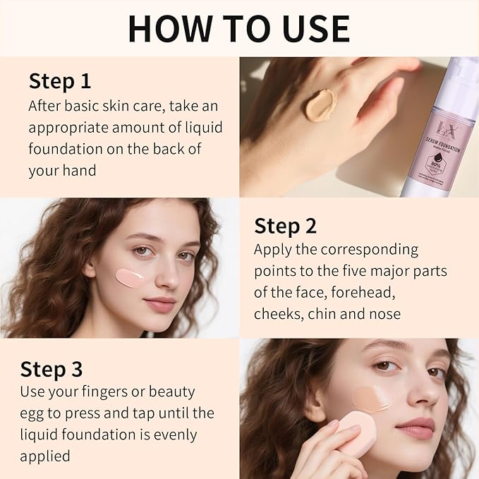 Moisturizing Foundation with 1% Hyaluronic acid, Deep Hydration & High Coverage Serum Foundation for A Smooth & Satin Finish, 201 Medium
