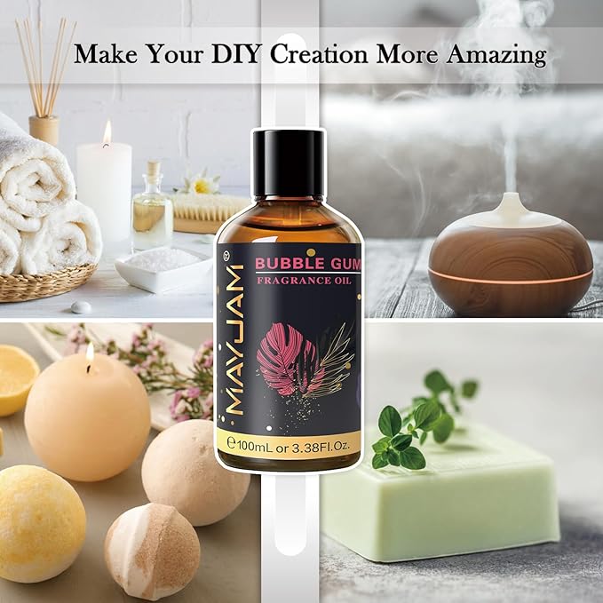 MAYJAM 100ML/3.38FL.OZ Bubble Gum Fragrance Oils with Glass Dropper, Essential Oils for Diffusers for Home, Long Lasting Scented Oils for Diffusers Soap Candle Making