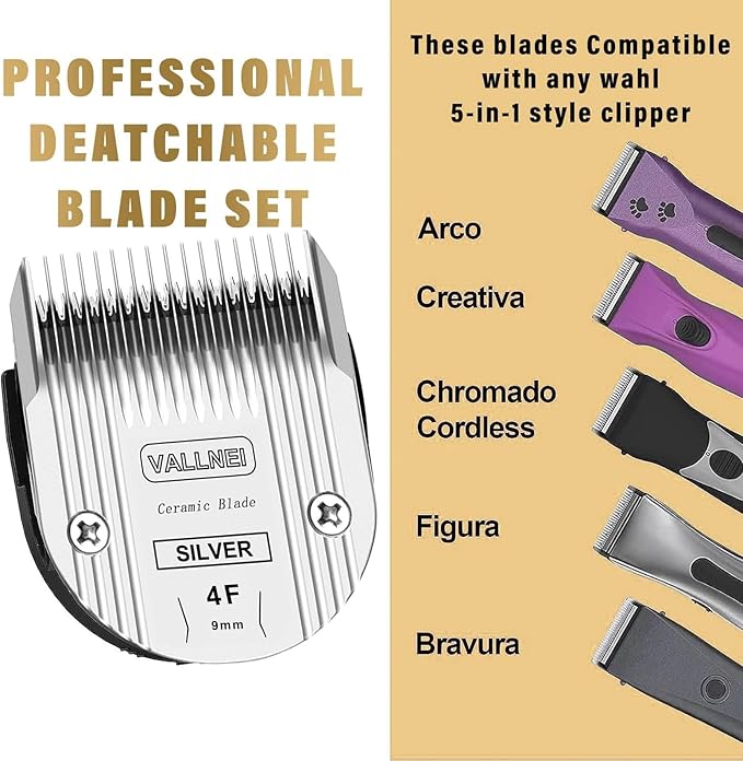 Detachable Adjustable Pet Dog Grooming Clipper 5-in-1 Blade Compatible with WAHL Professional Animal Blade Arco, Bravura, Chromado, Creativa, Figura, and Motion Pet, Dog, and Horse Clippers(4F)(2PACK)