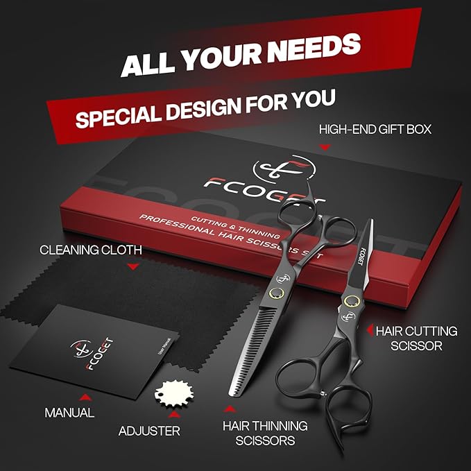 Professional Barber Hair Scissors Thinning Shears Kit - 6.8" HIGH-END Extremely Sharp Haircut Scissors Hairdressing Texturizing Hair Cutting Shears Set 440C Stainless Steel for Salon Home Stylists