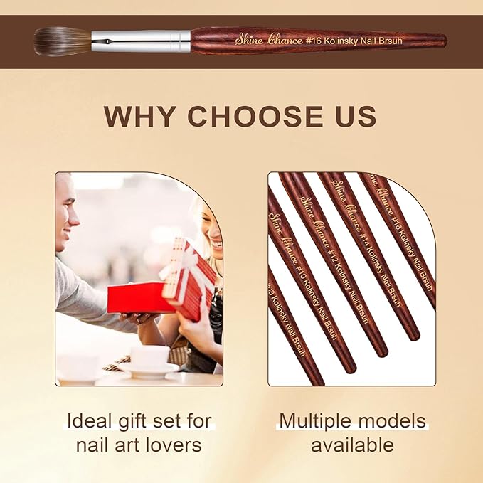 Acrylic Nail Art Brush Size 20, 100% Pure Kolinsky Hair Oval Nail Brush for Acrylic Application, Professional Nail Extension Manicure Tool Striping Nail Drawing Pen for DIY Home Salon