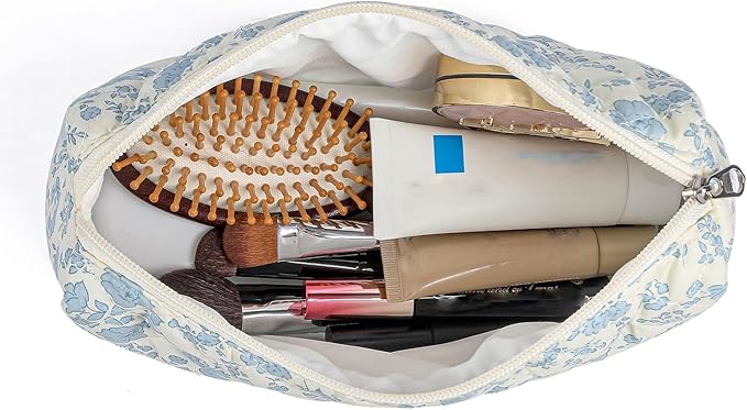 Makeup Bag Travel Cosmetic Bag for Women Girls, Zipper Make Up Pouch, Floral Flowers Toiletry Organizer Makeup, Portable Storage Bag, Cosmetic Travel Cloth Bag (2 Pack (L+S)/Blue Floral)