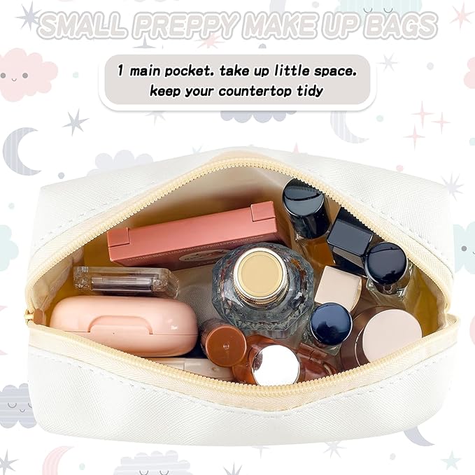 Gifts for Girls Initial Makeup Bag Personalized Cosmetic Bag with Zipper Cute Travel Toiletry Bags Waterproof PU Preppy Makeup Pouch Birthday Gift for Teen Girls Women(White T)