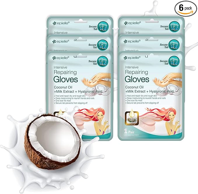 Epielle Intensive Repairing Hand Mask 6 Pairs, Deep Moisturizing Gloves for Dry, Cracked Hands, Self Care Gifts for Women, Spa Kit, Stocking Stuffers, Thanksgiving Essentials