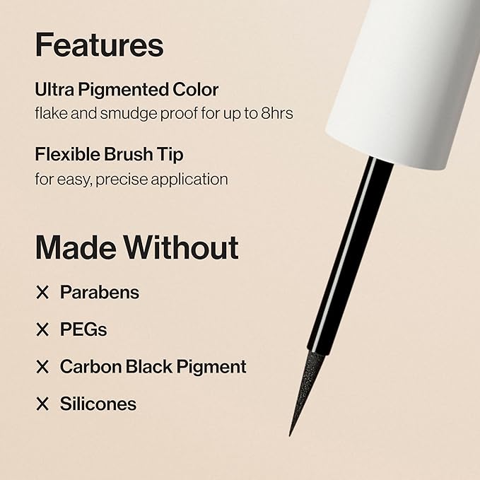 Honest Beauty Longlasting Liquid Eyeliner | Smudge + Flake Proof, Precise Application | Hypoallergenic, Vegan, + Cruelty Free | Black, 0.58 fl oz