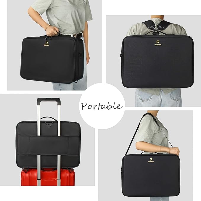 Relavel Extra Large Makeup Case with Makeup Brush Bag, Travel Makeup Train Case Professional Makeup Artist Bag Portable Nail Organizer Box Art Supply Case (Black with Makeup Brush Bag)