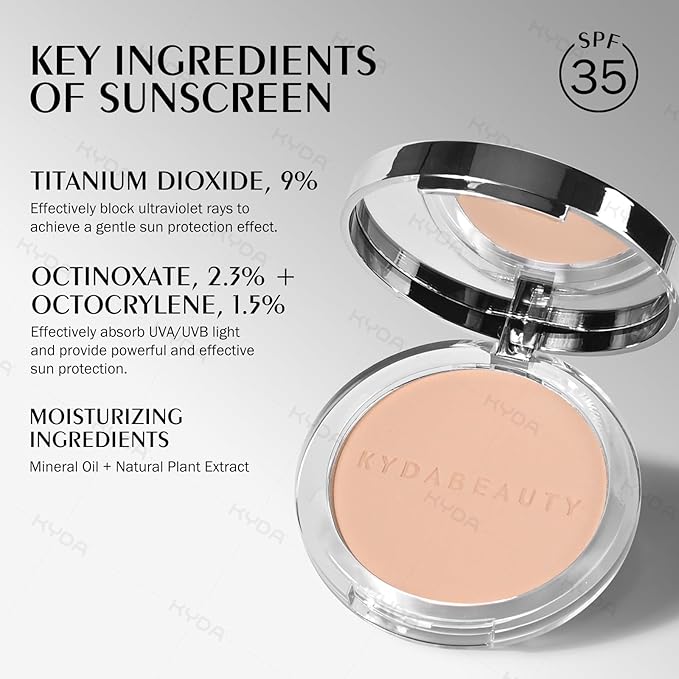 KYDA Mineral Powder, SPF 35, 4-in-1 Mineral Pressed Powder Foundation with Concealer and Setting, Matte Weightless Pressed Foundation, Light to Medium Coverage, NATURAL BEIGE