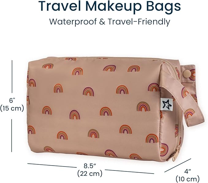Tiny Twinkle Waterproof Travel Toiletry & Makeup Bag Organizer | Large Capacity Cosmetic Case with Compartments & Handle, A Thoughtful Travel Companion for Women（(Boho Rainbow)