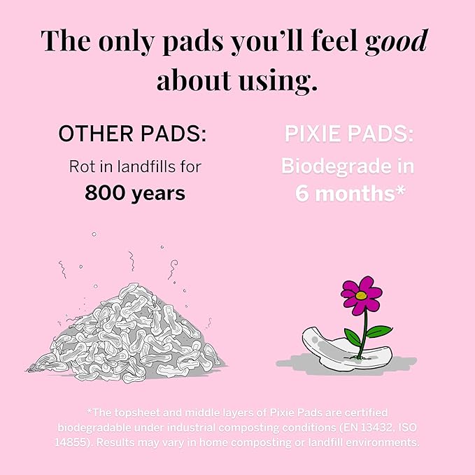 Pixie Cup Organic Cotton Postpartum Pads for Women - Extra Heavy Absorbency with Wings - Leak-Proof, Hypoallergenic & Unscented for Feminine Care - Compostable, Biodegradable - 24 Count