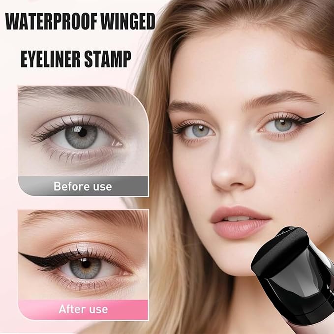 Foldable Eyeliner Stamp,Winged Eyeliner Stamp,Gel Eye liner Pencil Set for Perfect Wings,Smudge Proof & Waterpoof Eye Liner,Easy Eye Stencil Makeup Tool (2PCS-Brown+Black)