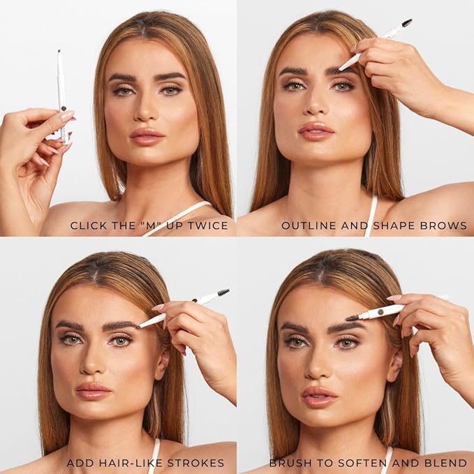 MADLUVV Exacto Brow Pencil for Flawless, Long Lasting, Realistic Brows with Dual-Ended Design Featuring Retractable Blade Tip for Precise Hair Like Detail and Blending Brush - Light Grey