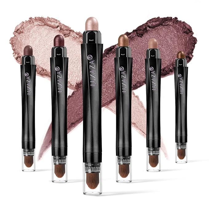6PCS Cream Eyeshadow Stick Makeup Sets, Metallic And Matte Shimmer Eye Shadow Eye Brightener Stick Pencil Crayon, A05-Wine Red