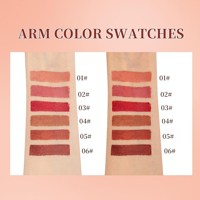 Jolilab 6PCS Lip Liner Lipstick Mini Set, Gradient Matte Nude Velvet Lip Liner Pencil High Pigmented Long Lasting Natural Smooth Lip Makeup Easy-to-Use Crayon Form and Cone Tip