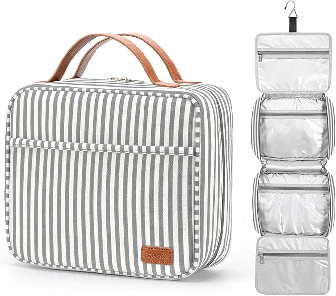 Bosidu Hanging Travel Toiletry Bag,Large Capacity Cosmetic Travel Toiletry Organizer for Women with 4 Compartments & 1 Sturdy Hook,Perfect for Travel/Daily Use/Christmas