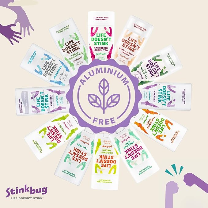 Stinkbug Naturals Organic Aluminum Free Travel Size Deodorant Stick with Vanilla Mint, Coconut Oil and Activated Charcoal, 0.75 Ounce Pack of 6