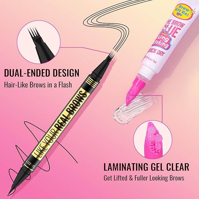 Vevivia Eyebrow Pen - Eyebrow Gel Clear, Dual-Ended Eye Brow Pencils for Women with 4-Fork-Tip and Precise Brush-Tip for Natural Hair-Like Strokes, Last All Day Eyebrow Pencil, Black Brown