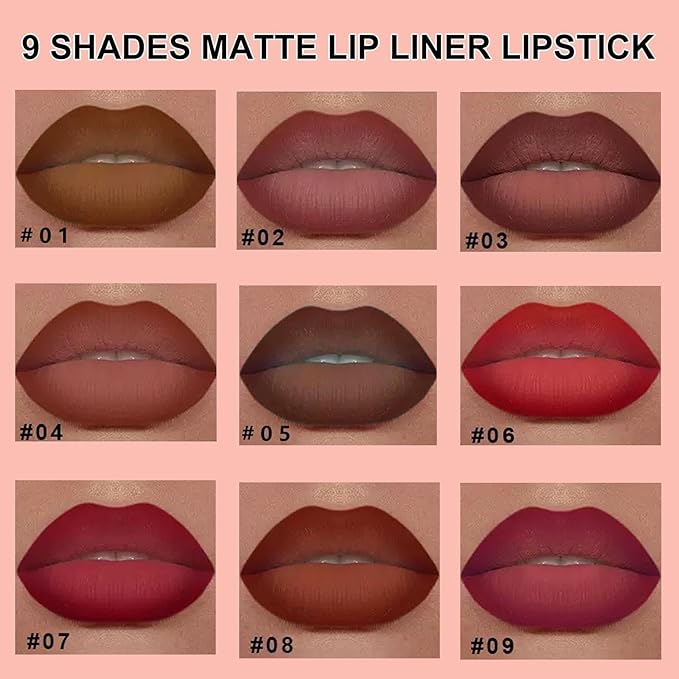 2-in-1 Gradient Matte Lipstick & Lip Liner Set, 3Pcs Long Lasting Waterproof Lip Crayon for Women, Flawless Contour, Lightweight Ombre Lip Color Pencil (01#05#08#)