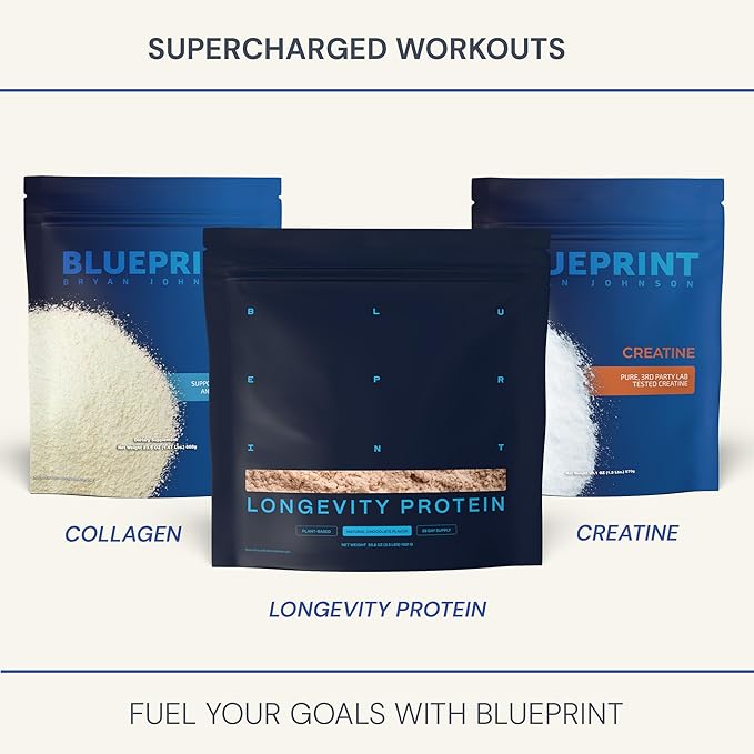 Blueprint Bryan Johnson Chocolate Protein Powder – Vegan Plant-Based Supplement with Cocoa Powder – Clean Ingredients – 26g Protein per Serving – Non-GMO – 30 Servings