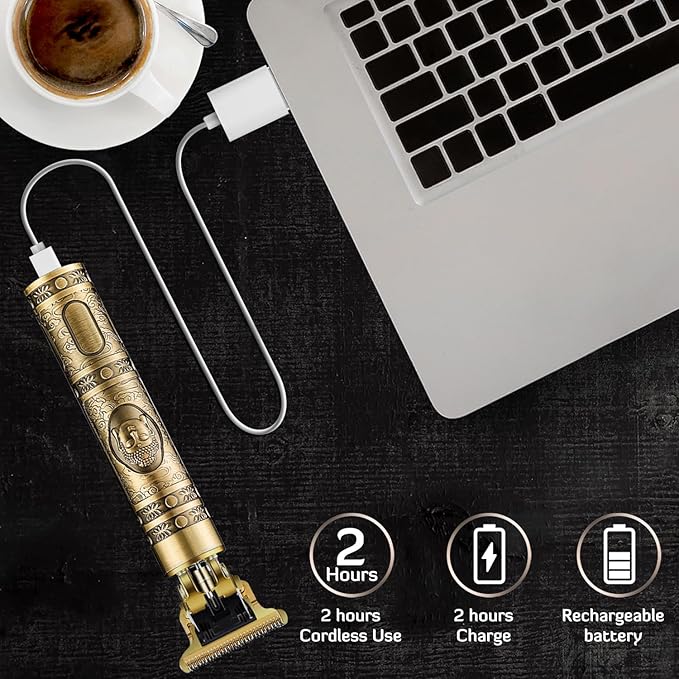 Hair Clippers for Men, Professional Cordless Rechargeable Beard Trimmer Gold Kit with Guide Combs