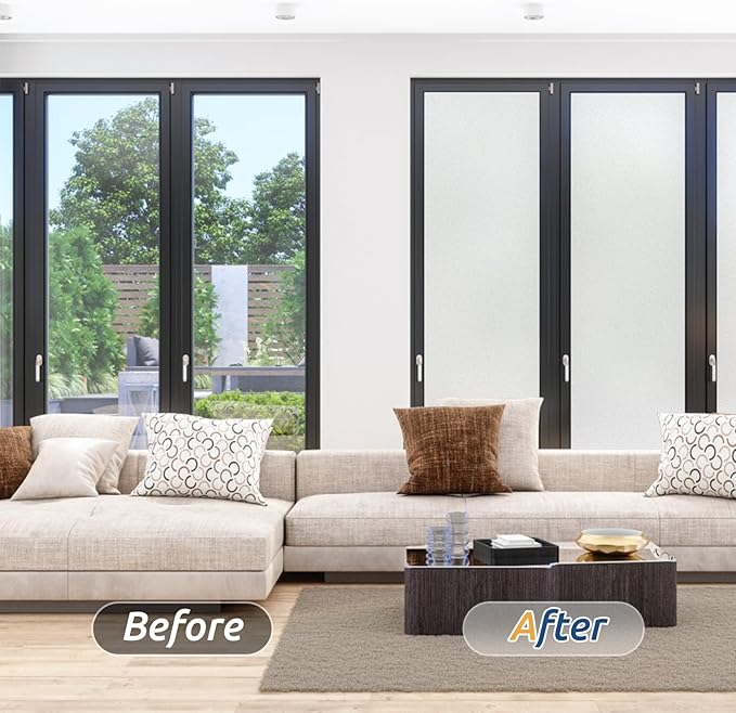 rabbitgoo Window Privacy Film, Frosted Glass Window Clings, Static Cling UV Heat Blocking Door Stickers for Home Bathroom, Removable Indoor Decal Coverings Day and Night, Pure, 17.5 x 118.1 Inches